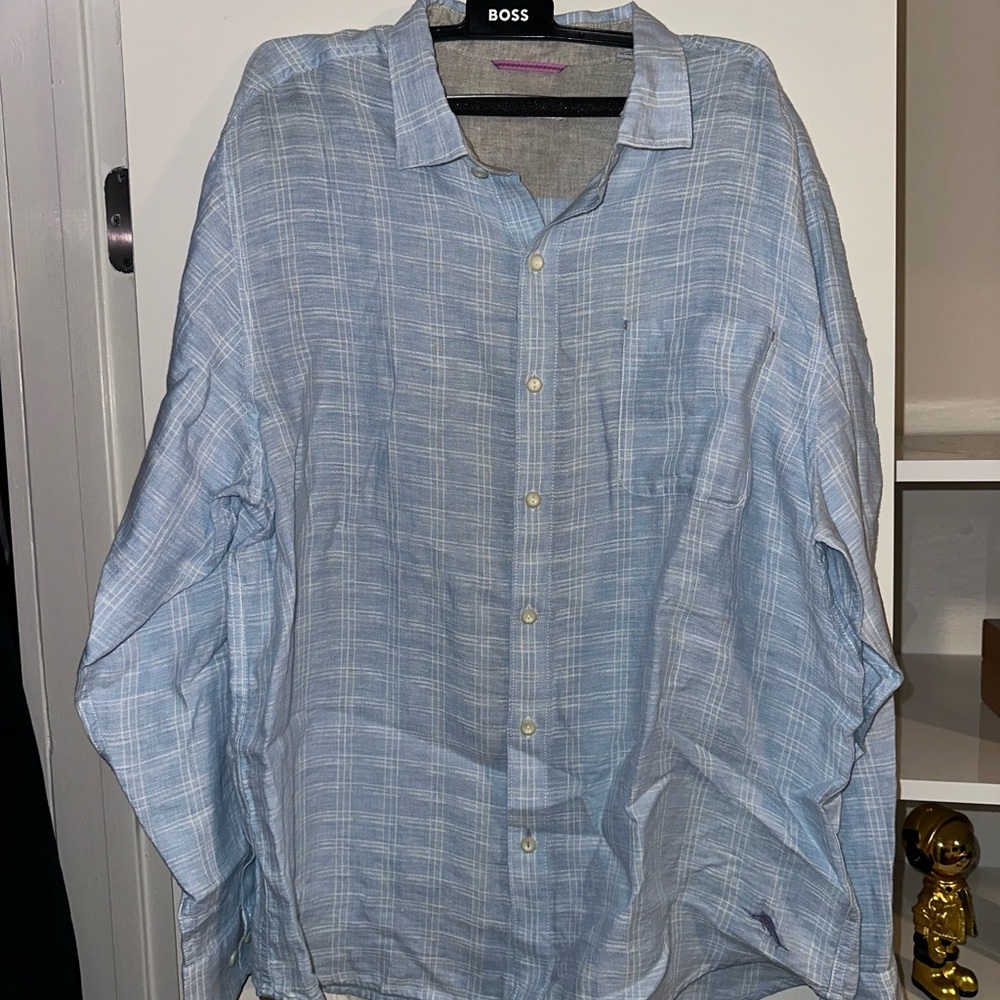 Tommy Bahama Men's Light Blue Checkered Shirt